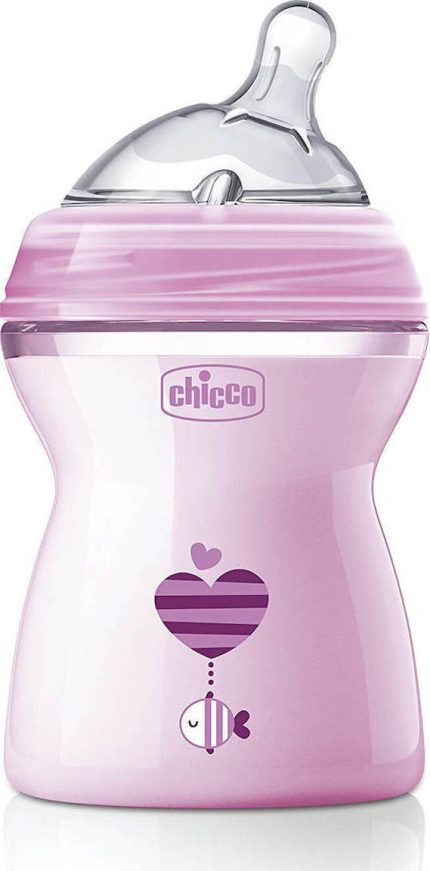 Chicco Πλαστικό Μπιμπερό Natural Feeling με Θηλή Σιλικόνης Ροζ 2m+ 250ml