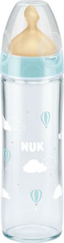 NUK Classic Γυάλινο Μπιμπερό με Θηλή Καουτσούκ Σιέλ 0-6m, 240ml
