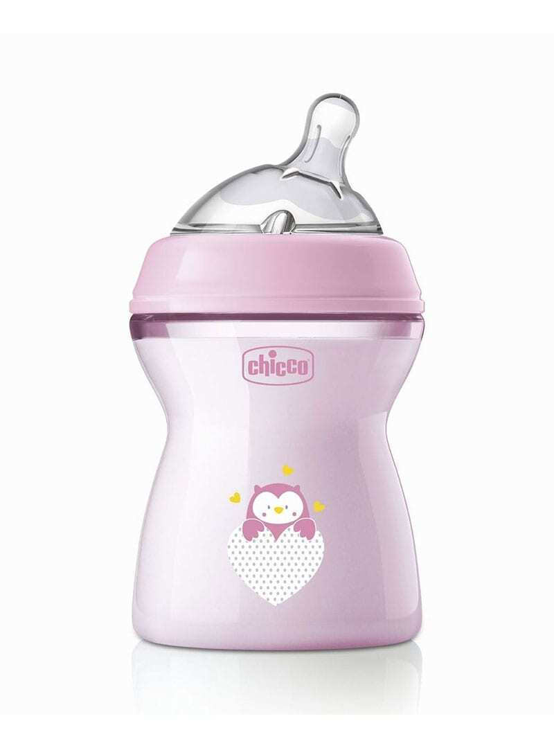 Chicco Πλαστικό Μπιμπερό Natural Feeling Κατά των Κολικών με Θηλή Σιλικόνης 250ml για 2+ μηνών Ροζ